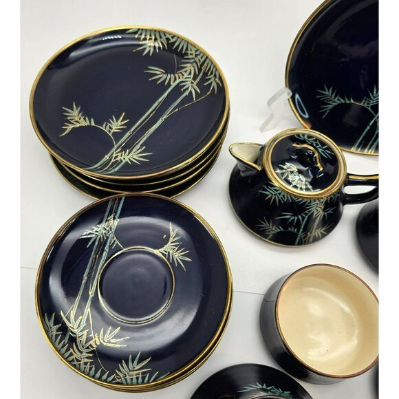 Soto Japanese Bamboo Pattern Tea Set Cobalt Blue Plates Cups & Saucers je133 - Picture 13 of 16
